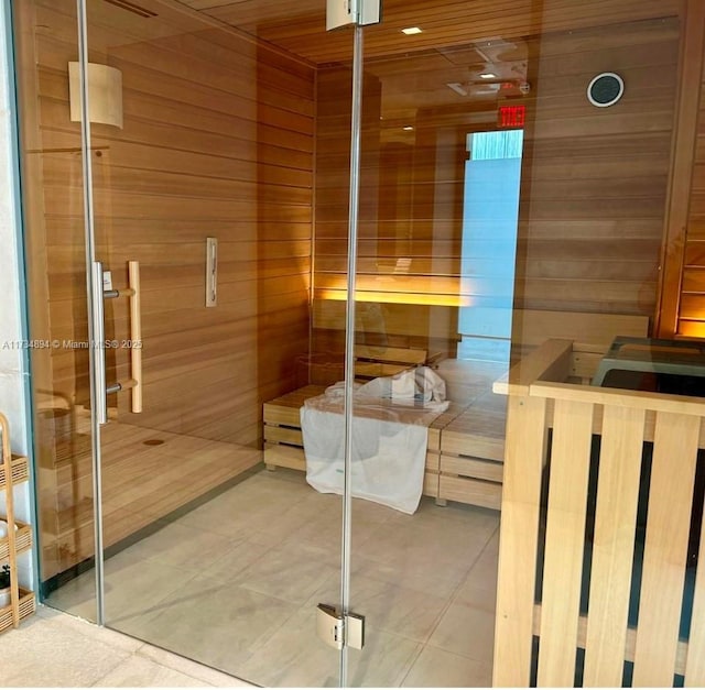 view of sauna / steam room with tile patterned flooring