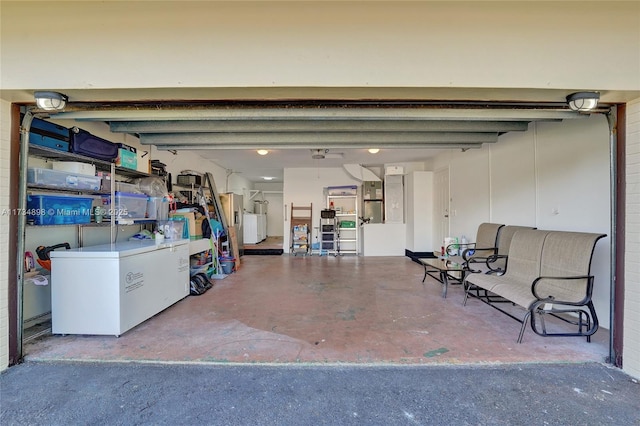 garage featuring fridge