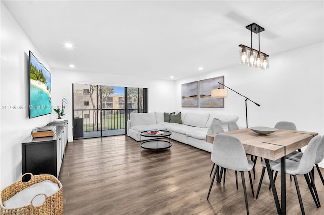 living room featuring dark hardwood / wood-style floors