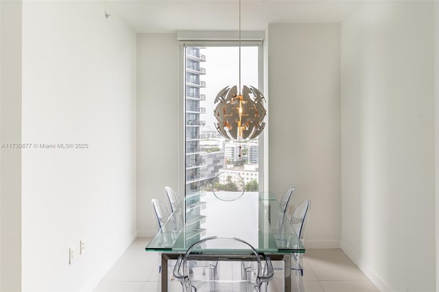 dining area with light tile patterned flooring