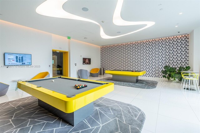 recreation room with pool table and tile patterned floors