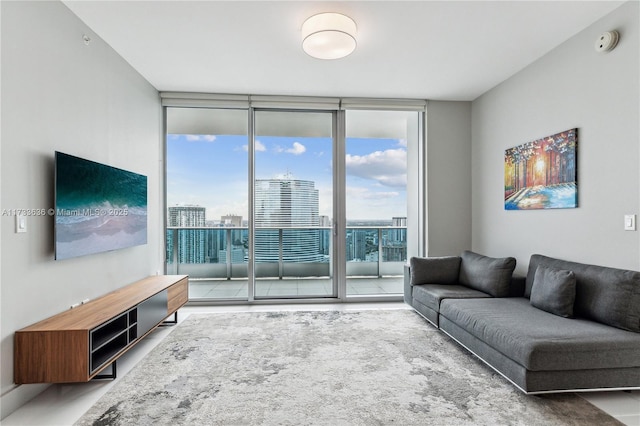 living room with a wall of windows