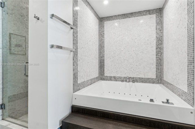 bathroom with plus walk in shower