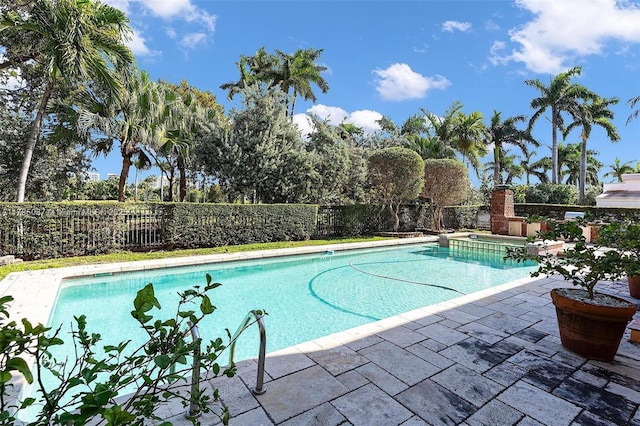 view of swimming pool with a patio area