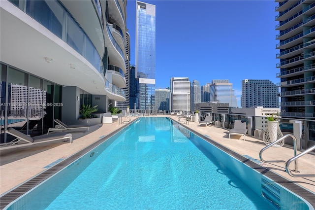 view of swimming pool featuring a patio