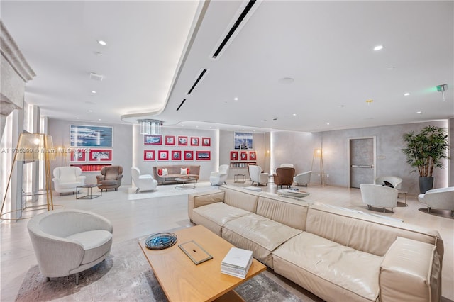 living room with light hardwood / wood-style flooring