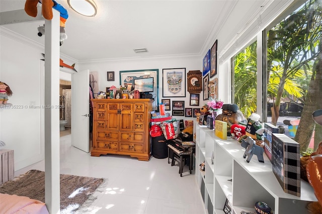 office area featuring crown molding