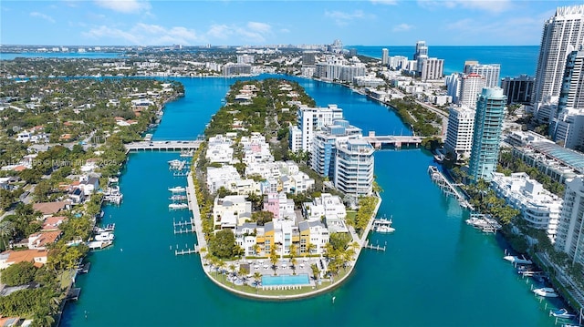 aerial view featuring a water view