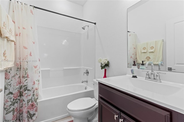 full bathroom featuring vanity, toilet, and shower / bath combo with shower curtain