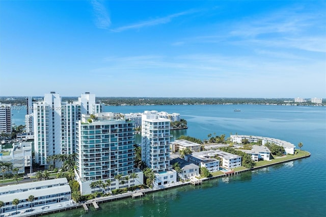 bird's eye view with a view of city and a water view