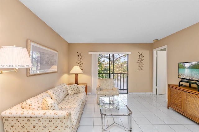 living room with light tile patterned floors