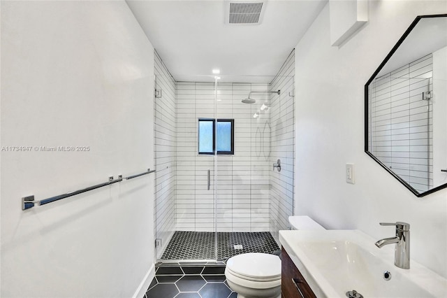 156 NW 90th St, El Portal, FL 33150 - full bathroom with toilet, a stall shower, vanity, and tile patterned floors