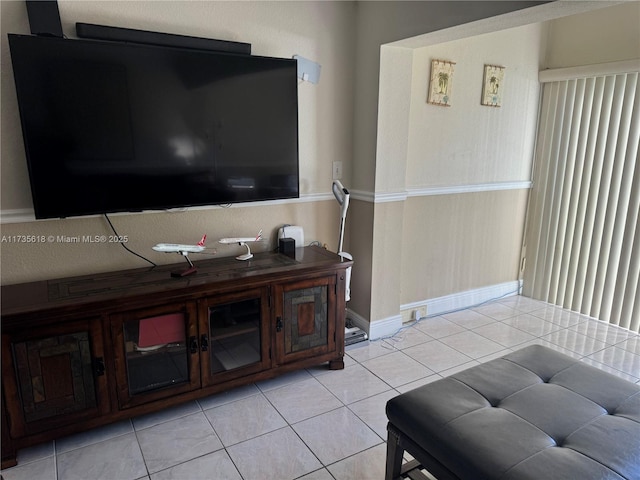 living room featuring light tile patterned floors