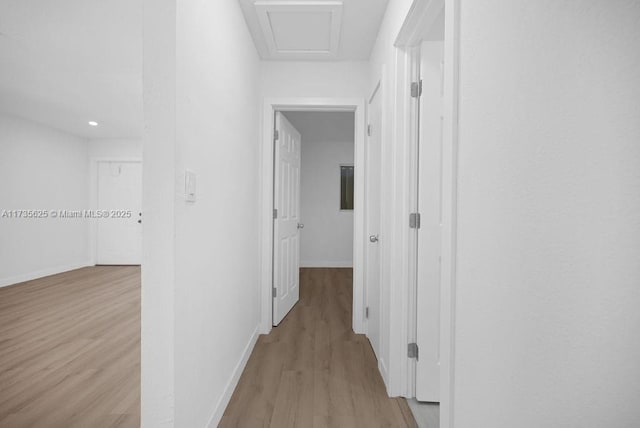 hallway with light hardwood / wood-style flooring