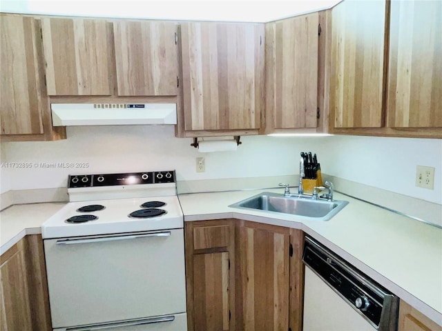 kitchen with sink and white appliances