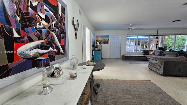 living room with ceiling fan