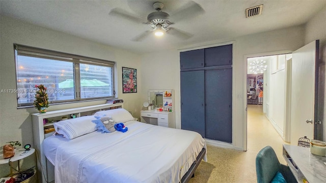 bedroom with a closet and ceiling fan