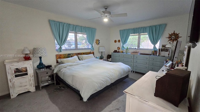 bedroom featuring carpet flooring and ceiling fan