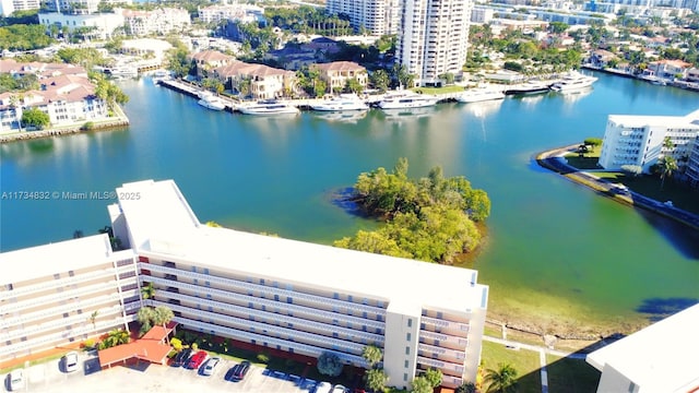 aerial view with a water view