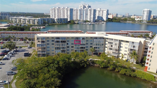 aerial view with a water view