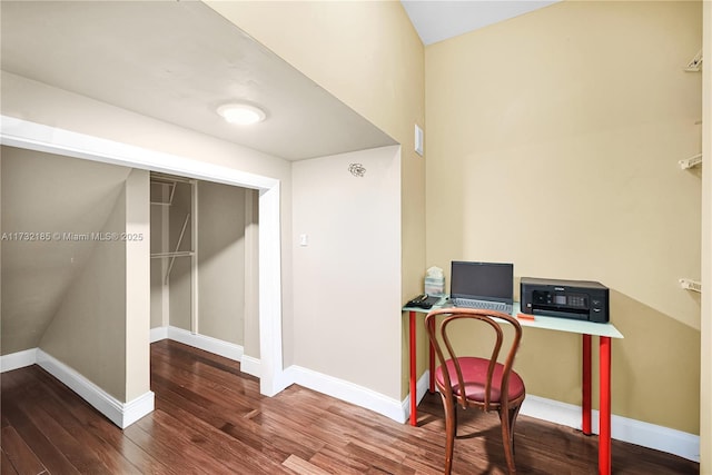 office space featuring dark hardwood / wood-style flooring