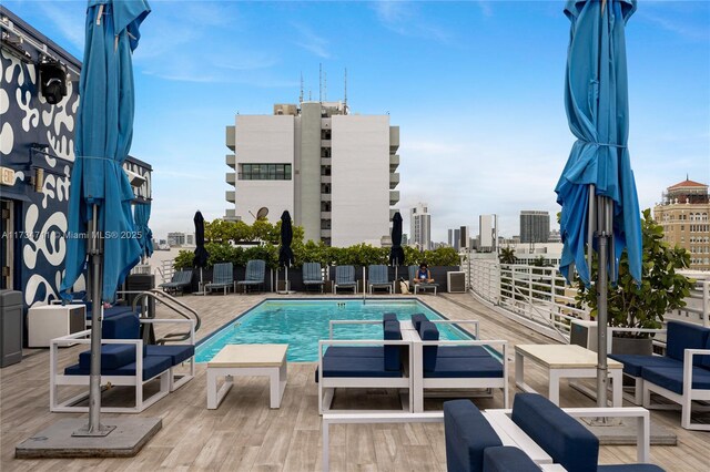 view of pool featuring a patio