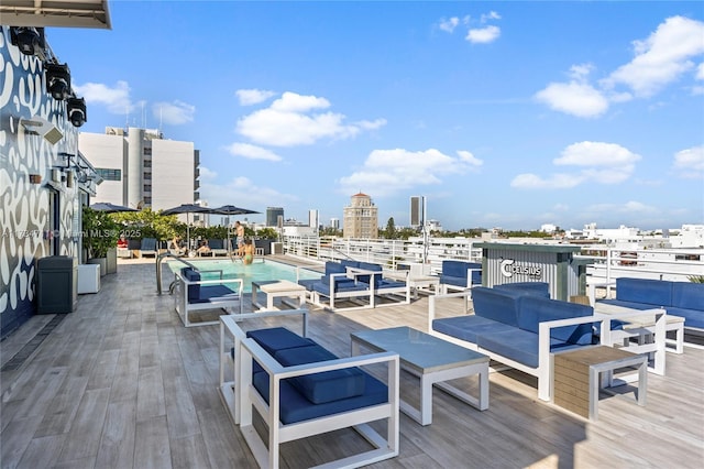 wooden deck with an outdoor hangout area