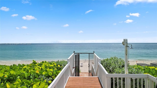 property view of water with a beach view