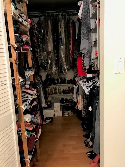 walk in closet featuring wood finished floors