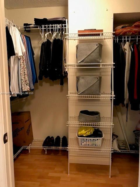 walk in closet featuring wood finished floors