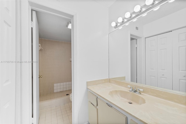 6575 W Oakland Park Blvd Unit 114, Lauderhill, FL 33313 - bathroom featuring vanity, a shower stall, a closet, and tile patterned flooring