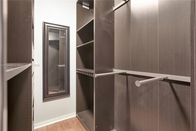 spacious closet with light hardwood / wood-style flooring