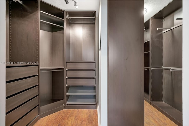 spacious closet with light hardwood / wood-style floors