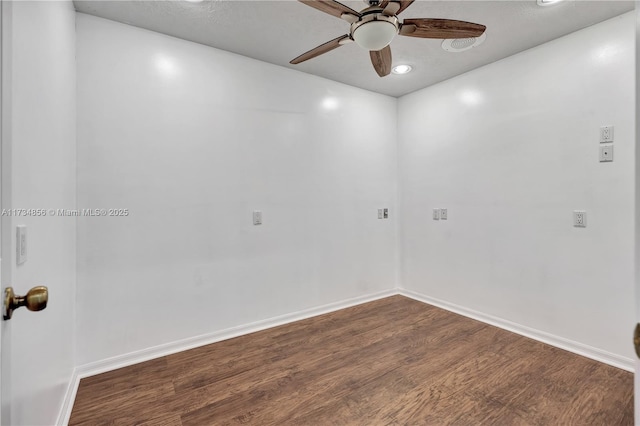 unfurnished room with hardwood / wood-style flooring and ceiling fan