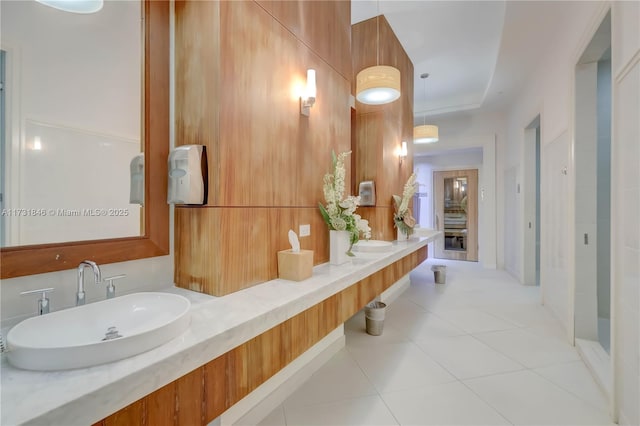 bathroom with vanity and tile patterned floors