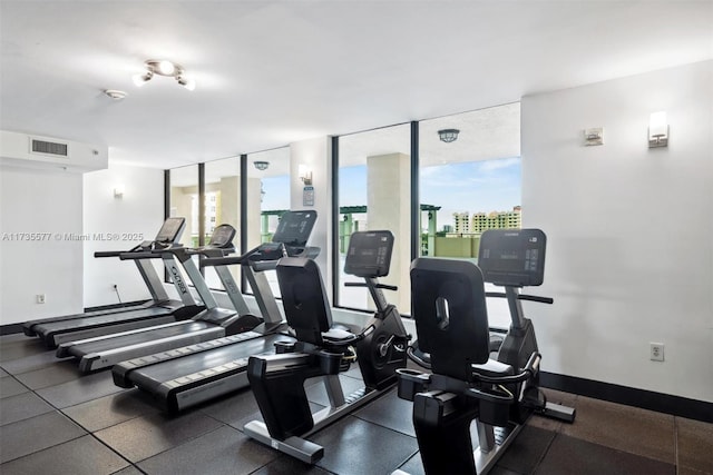 workout area with floor to ceiling windows