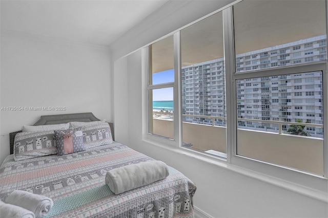 bedroom with a water view