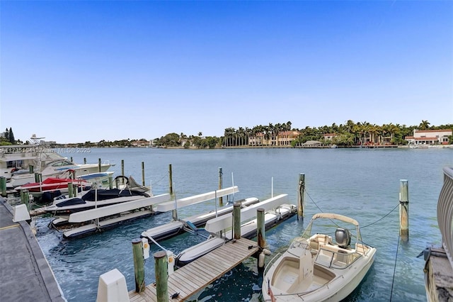 view of dock with a water view