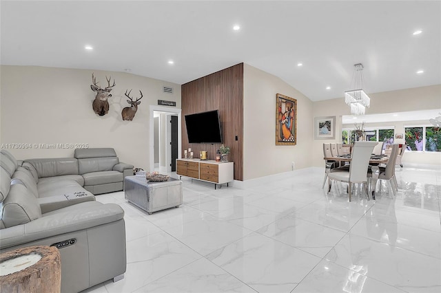 living room with lofted ceiling