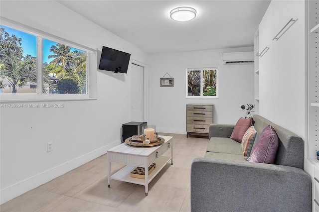 living room with a wall mounted air conditioner