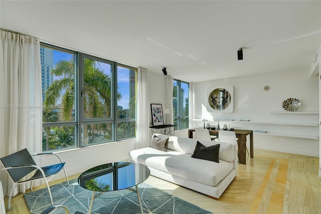 living room with light hardwood / wood-style floors