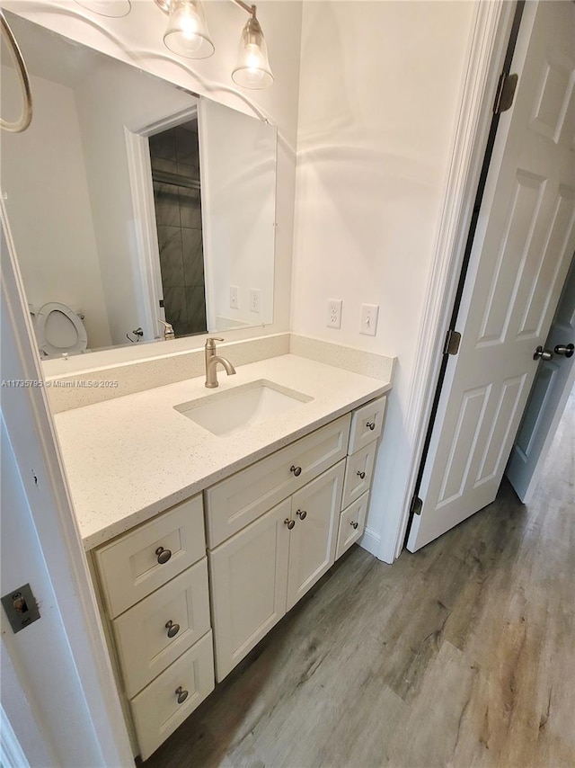 bathroom featuring vanity and wood finished floors