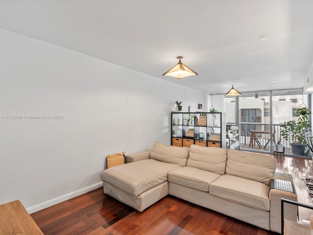 living room with dark wood-type flooring