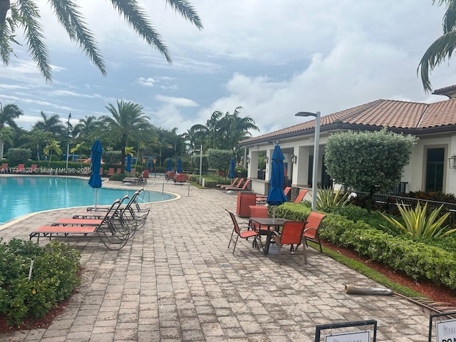 view of swimming pool featuring a patio