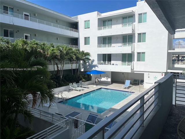 view of swimming pool featuring a patio area