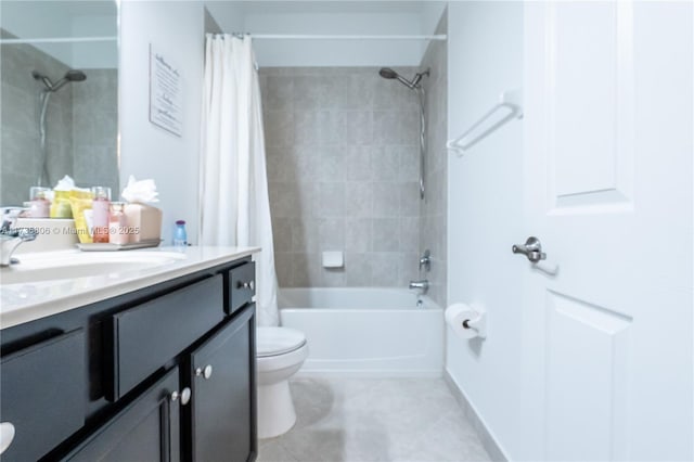 full bathroom with vanity, tile patterned floors, toilet, and shower / bath combo