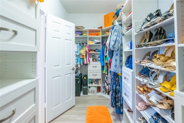 spacious closet featuring light hardwood / wood-style floors