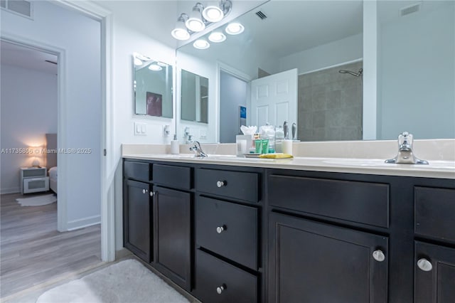 bathroom featuring hardwood / wood-style flooring and vanity