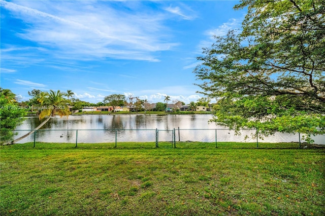 property view of water featuring fence