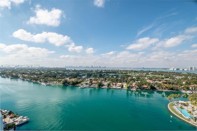 aerial view with a water view